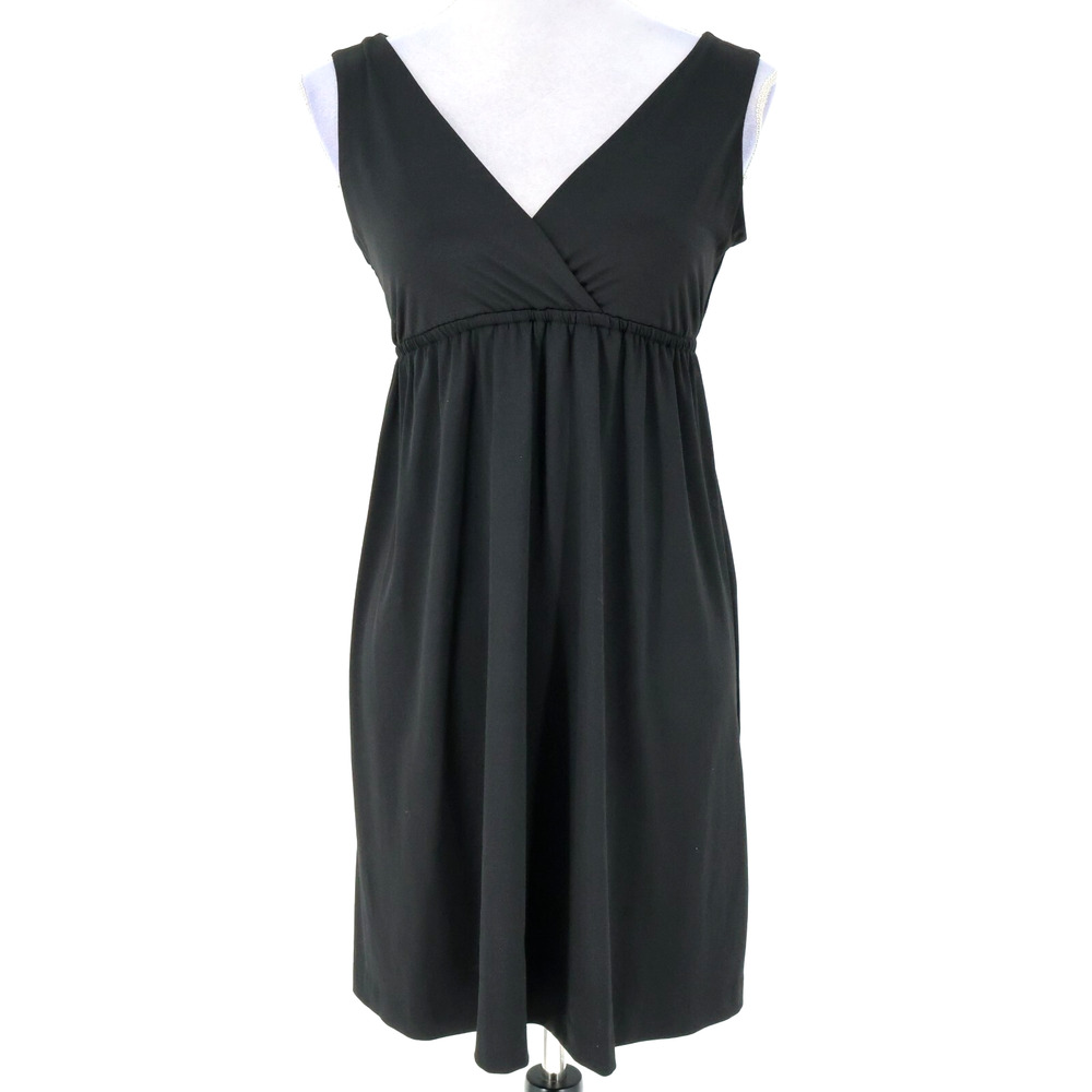 Mary McFadden Dress Womens XS Black Stretch Knit Mini Faux Wrap Party Beach